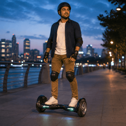Hoverboard 10" - Self Balancing Smart Black Scooter - Carbon Black Style + LED lights [Free Carry Bag & Bluetooth]