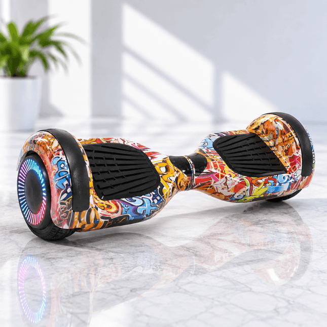 Hoverboard Electric Scooter 6.5 inch – Orange Graffiti Style + LED lights [Free Carry Bag & Bluetooth]