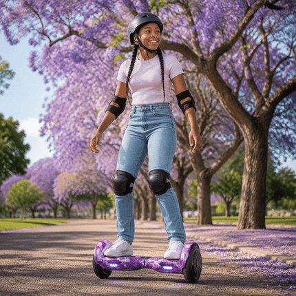 Electric Hoverboard – 10 inch – Purple Galaxy Style + LED lights [Free Carry Bag & Bluetooth]
