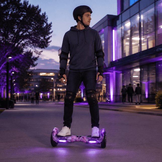 Electric Hoverboard – 10 inch – Purple Galaxy Style + LED lights [Free Carry Bag & Bluetooth]