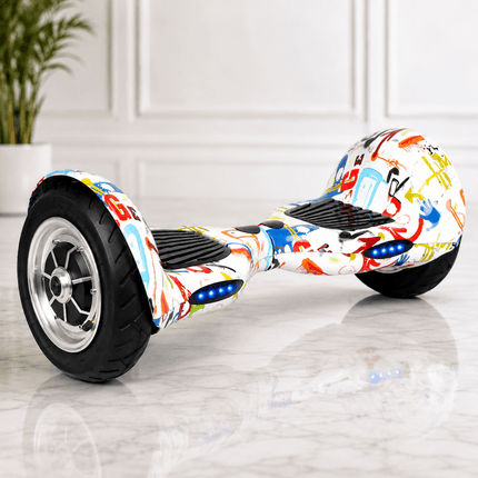 Hoverboard 10" - White Graffiti Style + LED lights [Bluetooth + Free Carry Bag]