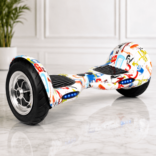 Hoverboard 10" - White Graffiti Style + LED lights [Bluetooth + Free Carry Bag]