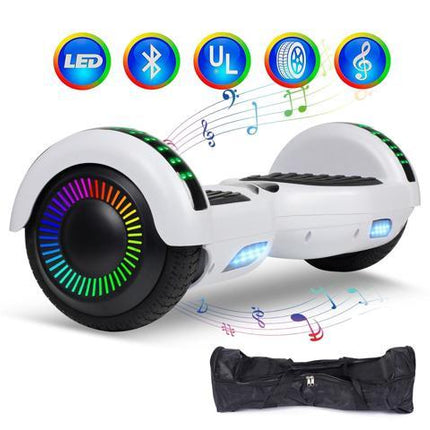 Hoverboard Electric Scooter 6.5 inch – White + LED lights [Free Carry Bag & Bluetooth]